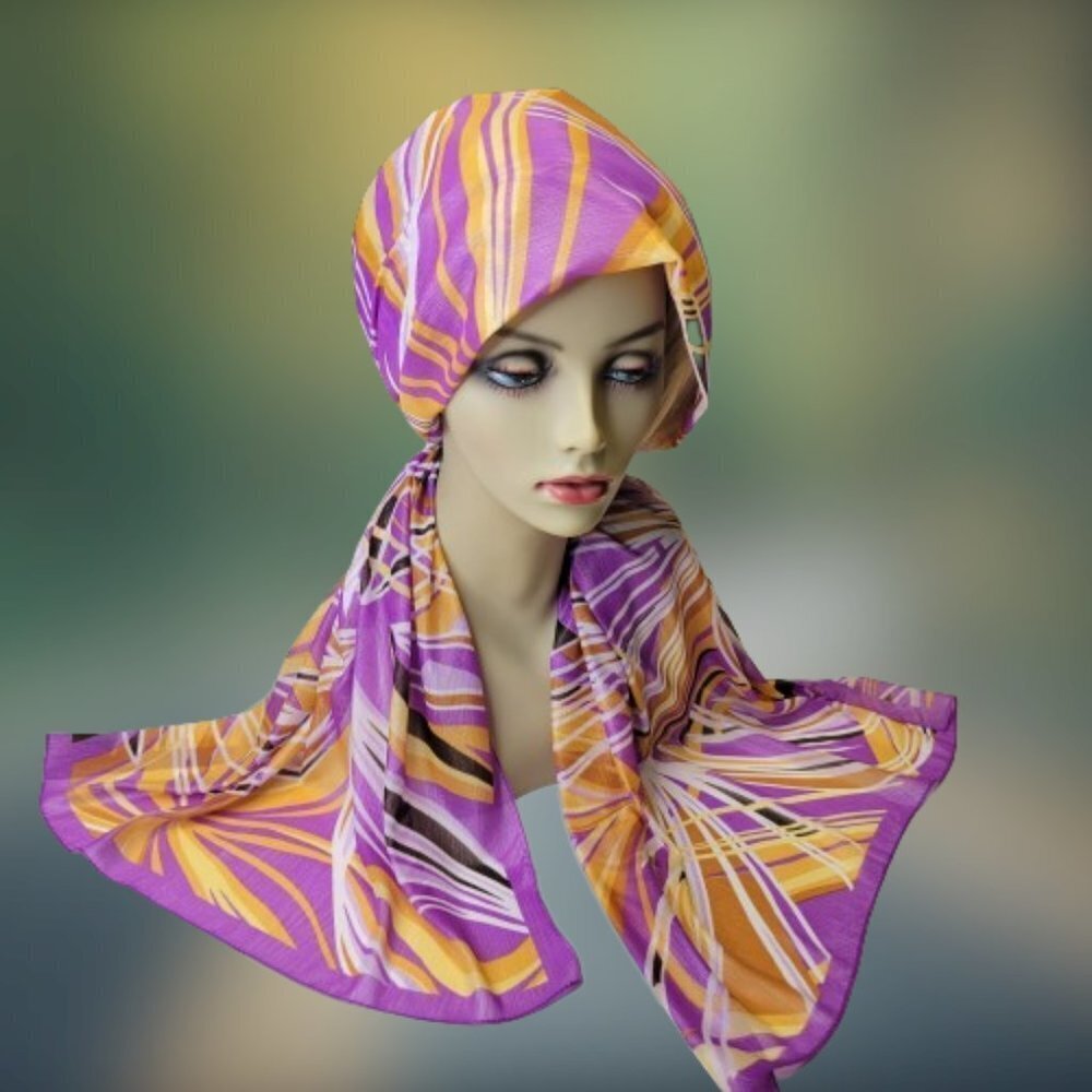 Purple Geometric Print Rectangular Scarf - Picture 4 of 6